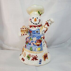 Vintage Ceramic Snowman Candle Holder With Holiday Motifs Chef Hat Ginger Bread
